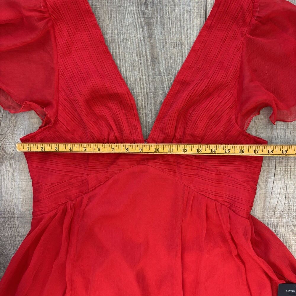 Lulus Women Dress XL Ideal Perception Midi Red Flutter Sleeve V Neck Wedding NWT - Picture 14 of 16